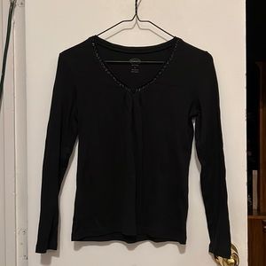 Talbots Black Beaded Long Sleeve Shirt